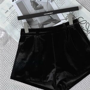 Black Velvet High-Waisted Shorts